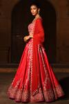 Reynu Taandon_Red Georgette, Chanderi Silk Sweetheart Neck Embroidered Bridal Lehenga Set _Online_at_Aza_Fashions
