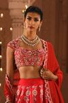 Buy_Reynu Taandon_Red Georgette, Chanderi Silk Sweetheart Neck Embroidered Bridal Lehenga Set _Online_at_Aza_Fashions
