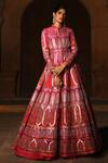 Buy_Reynu Taandon_Pink Chanderi Silk Mandarin Collar Embroidered Jacket Lehenga Set _at_Aza_Fashions
