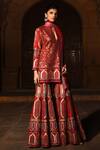 Reynu Taandon_Red Net, Chanderi Silk V Neck Kurta Set _Online_at_Aza_Fashions