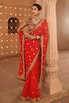 Buy_Reynu Taandon_Red Georgette V Neck Embroidered Saree With Blouse _at_Aza_Fashions