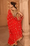 Shop_Reynu Taandon_Red Georgette V Neck Embroidered Saree With Blouse _at_Aza_Fashions