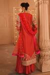 Shop_Reynu Taandon_Red Net, Georgette, Chanderi Silk V Neck Kurta Set _at_Aza_Fashions