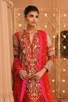 Reynu Taandon_Red Net, Georgette, Chanderi Silk V Neck Kurta Set _Online_at_Aza_Fashions