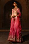 Reynu Taandon Pink Georgette, Chanderi Silk V Neck Embroidered Anarkali With Dupatta Online at Aza Fashions Reynu Taandon_Pink Georgette, Chanderi Silk V Neck Embroidered Anarkali With Dupatta _Online_at_Aza_Fashions