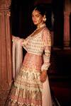 Shop_Reynu Taandon_Peach Lining Shantoon, Soft Net Sequins, Embellished Anarkali With Dupatta_Online_at_Aza_Fashions