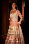 Buy_Reynu Taandon_Peach Lining Shantoon, Soft Net Sequins, Embellished Anarkali With Dupatta_Online_at_Aza_Fashions
