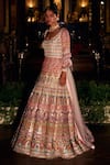 Shop_Reynu Taandon_Peach Lining Shantoon, Soft Net Sequins, Embellished Anarkali With Dupatta_at_Aza_Fashions