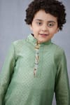 Shop_Torani_Green Chanderi Hand Block Print Sherwani Set  _Online_at_Aza_Fashions