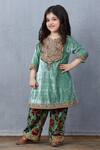Buy_Torani_Green Velvet Embroidered Kurta And Pant Set For Girls_at_Aza_Fashions