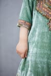 Shop_Torani_Green Velvet Embroidered Kurta And Pant Set For Girls_Online_at_Aza_Fashions