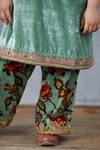 Torani_Green Velvet Embroidered Kurta And Pant Set For Girls_at_Aza_Fashions