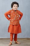 Buy_Torani_Orange Chanderi Quilted Bundi And Kurta Set For Boys_at_Aza_Fashions