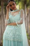 Buy_House Of Tushaom_Blue Georgette Embroidery Pearl Boat Neck Floral Cutdana Kurta Set _Online_at_Aza_Fashions