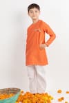Buy MR Brat Orange Cotton Embroidery Zari Kurta Set at Aza Fashions Buy_MR Brat_Orange Cotton Embroidery Zari Kurta Set _at_Aza_Fashions