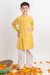 Buy MR Brat Yellow Chanderi, Cotton Embroidery Overlap Kurta Set at Aza Fashions Buy_MR Brat_Yellow Chanderi, Cotton Embroidery Overlap Kurta Set _at_Aza_Fashions