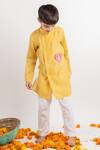 Shop MR Brat Yellow Chanderi, Cotton Embroidery Overlap Kurta Set Online at Aza Fashions Shop_MR Brat_Yellow Chanderi, Cotton Embroidery Overlap Kurta Set _Online_at_Aza_Fashions