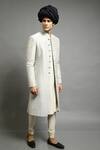 Abhishek Gupta_Beige Chanderi Applique Embroidered Bandhgala_Online_at_Aza_Fashions