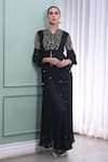 Shop_Seams Pret And Couture_Black Georgette Embroidered Mirror Work Mandarin Betty Kurta And Palazzo Set _at_Aza_Fashions