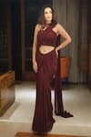 Buy_Jade By Ashima_Maroon Net Pre-draped Saree With Blouse_at_Aza_Fashions