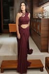 Buy_Jade By Ashima_Maroon Net Pre-draped Saree With Blouse_Online_at_Aza_Fashions