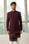 Tisa - Men_Maroon Viscose Polyester Embroidered Bandhgala And Pant Set _Online_at_Aza_Fashions