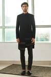 Buy_Tisa - Men_Black Viscose Polyester Asymmetric Bandhgala Set _at_Aza_Fashions