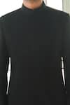 Tisa - Men_Black Viscose Polyester Asymmetric Bandhgala Set _Online_at_Aza_Fashions