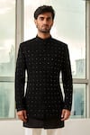 Tisa - Men_Black Viscose Polyester Embellished Bandhgala Set _Online_at_Aza_Fashions