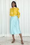 Buy_Shiori_Blue Chanderi Overlap Skirt_at_Aza_Fashions