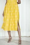 Shop_Shiori_Yellow Cotton Silk Embroidery Round Printed Midi Slit Dress _at_Aza_Fashions