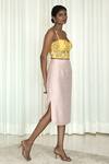 Shiori_Yellow Silk Organza Sweetheart Neck Crop Top _Online_at_Aza_Fashions