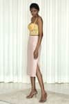 Buy_Shiori_Yellow Silk Organza Sweetheart Neck Crop Top _Online_at_Aza_Fashions