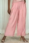 Shop_Shiori_Peach Slub Chanderi Pleated Pants _at_Aza_Fashions