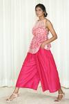 Buy_Shiori_Pink Cotton Silk Pleated Flared Culottes_at_Aza_Fashions