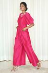 Buy_Shiori_Pink Cotton Silk Round Flared Printed Jumpsuit_Online_at_Aza_Fashions
