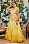 Buy_Nikita Vishakha_Yellow Organza Plain Sweetheart Neck Ombre Gown With Cape _at_Aza_Fashions