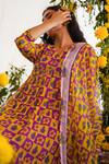 Shop_Baise Gaba_Purple Kota Doriya Sabaat Floral Print Dupatta_at_Aza_Fashions