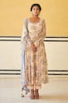 Buy_Baise Gaba_Peach Chiffon And Modal Silk Printed Floral Bahaar Anarkali Set For Women_at_Aza_Fashions