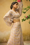 Baise Gaba_Peach Tarang Chiffon Crop Top And Skirt Set_Online_at_Aza_Fashions