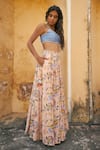 Baise Gaba_Blue Chanderi And Modal Silk Embroidery Beads & Sequin V Neck Lali Crop Top _Online_at_Aza_Fashions