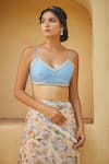 Buy_Baise Gaba_Blue Chanderi And Modal Silk Embroidery Beads & Sequin V Neck Lali Crop Top _at_Aza_Fashions