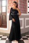 Buy_Basanti - Kapde Aur Koffee_Black Georgette Embroidered Sequins One Shoulder Gown For Women_at_Aza_Fashions