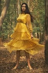 Buy Baise Gaba Yellow Chiffon, Lining Cotton Modal Geometric Asiatic Lily Layered Dress at Aza Fashions Buy_Baise Gaba_Yellow Chiffon, Lining Cotton Modal Geometric Asiatic Lily Layered Dress _at_Aza_Fashions