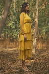 Baise Gaba Yellow Chiffon, Lining Cotton Modal Geometric Asiatic Lily Layered Dress Online at Aza Fashions Baise Gaba_Yellow Chiffon, Lining Cotton Modal Geometric Asiatic Lily Layered Dress _Online_at_Aza_Fashions