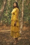 Buy Baise Gaba Yellow Chiffon, Lining Cotton Modal Geometric Asiatic Lily Layered Dress Online at Aza Fashions Buy_Baise Gaba_Yellow Chiffon, Lining Cotton Modal Geometric Asiatic Lily Layered Dress _Online_at_Aza_Fashions