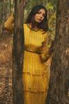 Shop Baise Gaba Yellow Chiffon, Lining Cotton Modal Geometric Asiatic Lily Layered Dress Online at Aza Fashions Shop_Baise Gaba_Yellow Chiffon, Lining Cotton Modal Geometric Asiatic Lily Layered Dress _Online_at_Aza_Fashions