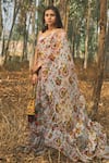 Baise Gaba_Grey Saree Chiffon Floral Motifs Sundown Ruffle_Online_at_Aza_Fashions
