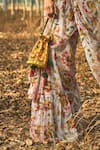 Baise Gaba_Grey Saree Chiffon Floral Motifs Sundown Ruffle_at_Aza_Fashions