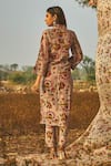 Shop_Baise Gaba_Grey Chanderi Printed Floral Motifs V Neck Siroi Lily Kurta  _at_Aza_Fashions